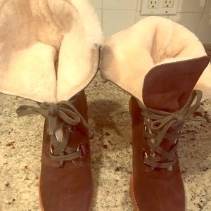 Cole Haan shearling lace up boots